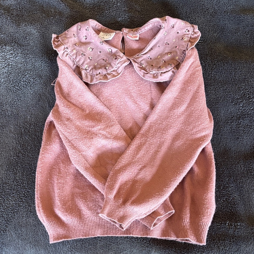 Zara Pink Sweater with Floral Ruffle Collar